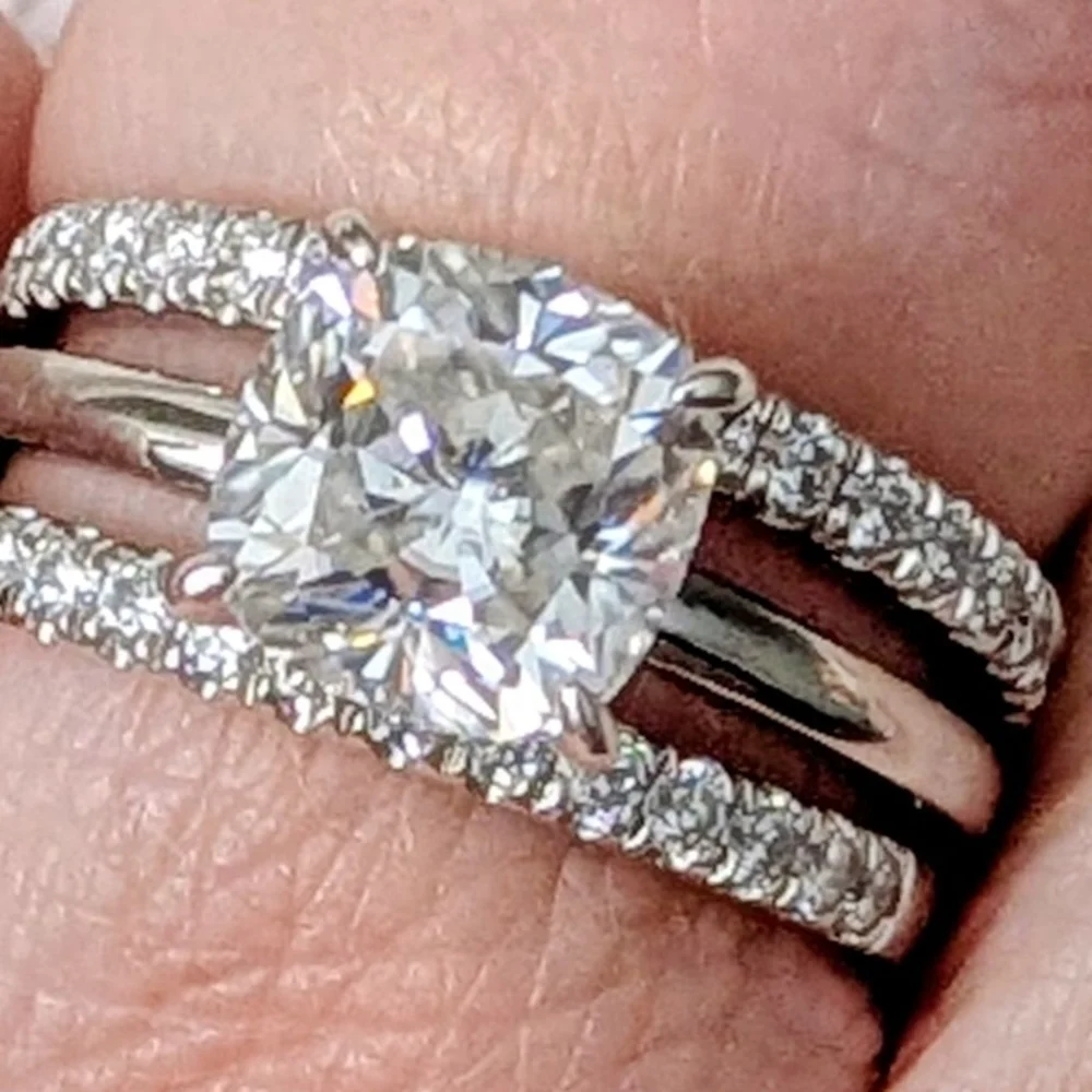 White Gold Moissanite 3 Piece Wedding Ring Set Size 5.5 - Picture 1 of 8